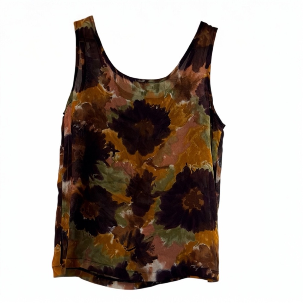 Vintage Buttoned Up Abstract Moody Floral Rayon Tank Top L - Picture 2 of 5